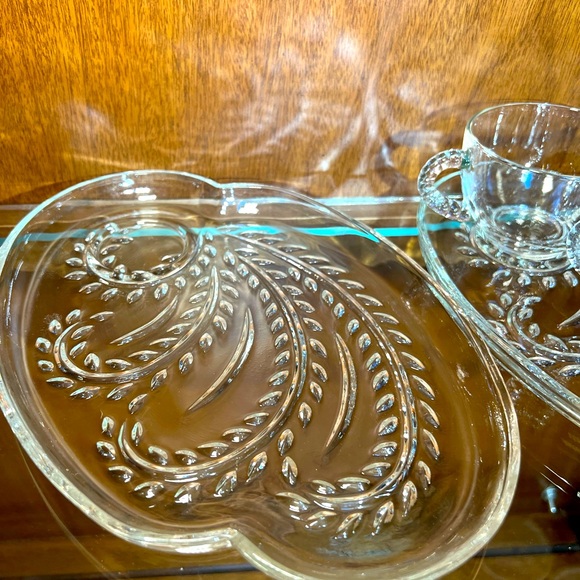 Vintage FEDERAL GLASS Luncheon Set of 4 Platters & Cups 10”x8” EXCELLENT! - Picture 6 of 7